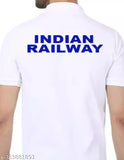 White polycotton railways polo with front logo print, ideal for railway fans, short sleeves