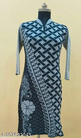 Woolen gray-black printed combo three-quarter sleeve kurti for women, India origin