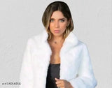 White wool Creezzy fur LC long-sleeved coat on mannequin, solid pattern, multiple sizes available