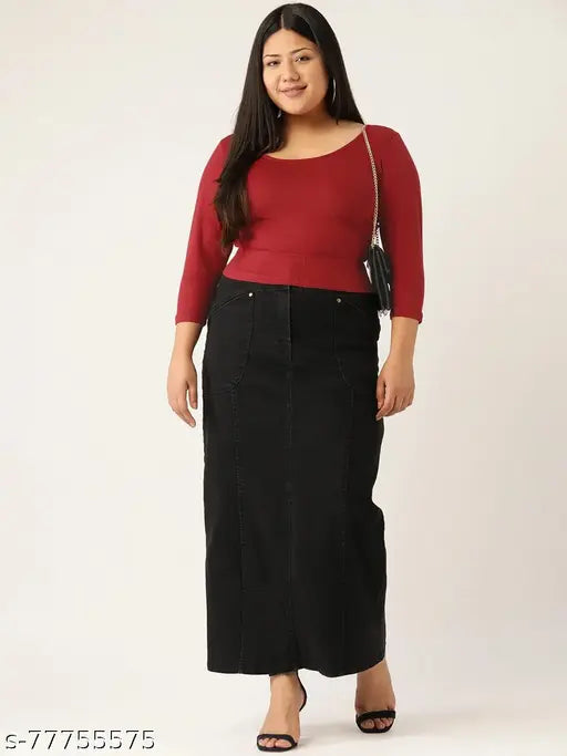 Maroon cotton crop fitted top, plus size women's solid color knit with three-quarter sleeves and round neck, available in various sizes (40-52)