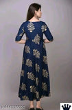 Rayon three-quarter sleeve printed full long gown kurti for women, vibrant Indian pattern