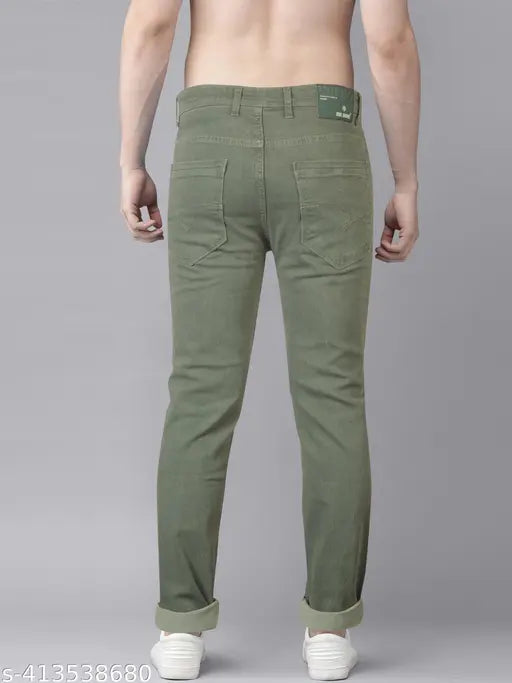Mens slim mid rise solid denim pista jeans, comfortable and stretchable for regular attire. Size 30 with waist 31in, length 42in, hip 36in. Made in India