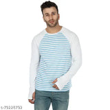 Blue & White Cotton Long Sleeve Raglan FS Tee T-Shirt by Saava on model, high-quality men's crew neck knitted tee with custom fit