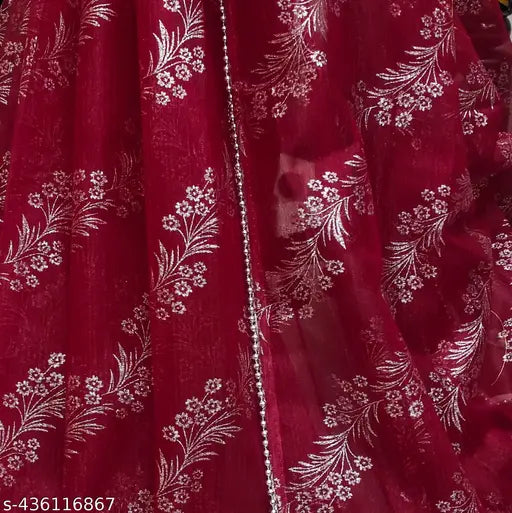 Red net saree with embroidered blouse, trending party wear for festivals like Diwali and Karwa Chauth