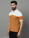 Cotton blend, striped men's colorblocked polo t-shirt, perfect for denim jeans. Made in India