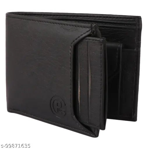 Solid faux leather detachable card holder wallet, featuring 2 compartments, perfect for daily use by men