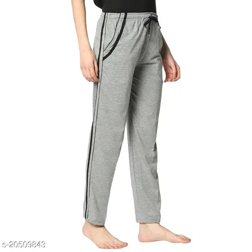 Grey cotton-blend straight-fit trousers for women, solid pattern, available in sizes 32 (waist 30in, length 38in), 34 (waist 34in, length 40in), 36 (waist 32in, length 39in), 38 (waist 36in, length 41in), 40 (waist 38in, length 42in)