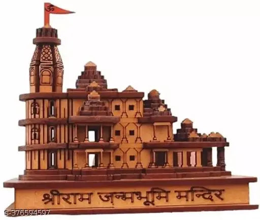 3D wooden Ram Mandir Ayodhya figurine, intricate office decor or car dashboard gift, Indian handicraft, 10x11x5 inches