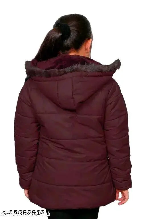 Maroon nylon long sleeve baby girls winter jacket, solid design for 18-24 Months to 4-5 Years old