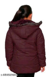 Maroon nylon long sleeve baby girls winter jacket, solid design for 18-24 Months to 4-5 Years old