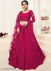 Embroidered net lehenga set, India-origin bridal wear with intricate floral embroidery