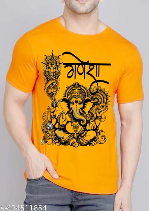 Mukh Ganesh printed t-shirt for men and boys, polyester, short sleeves, Ganesh Chaturthi celebration design