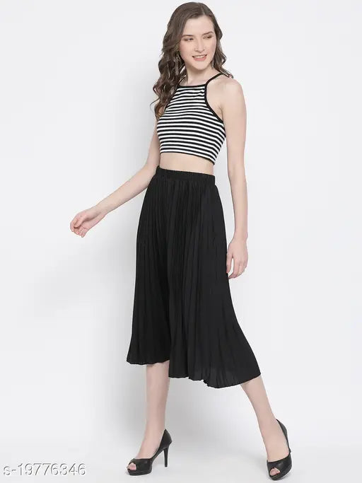 Black polyester skirt, solid color, regular fit for women, Oxolloxo brand