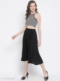 Black polyester skirt, solid color, regular fit for women, Oxolloxo brand