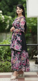 Black floral Georgette gown & Duppata set, long sleeves, digital print for woman on fashion mannequin