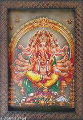 Synthetic resin, 9x12 inch Indian-made photo frame featuring Sri Pancha muga Vinayagar Five faced Lord Ganesh