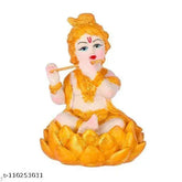 Polyresin Krishna Idol - Indian-made, 10cm x 13cm Baby Lotus Statue for home decor and pooja gifting