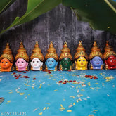Metal Lakshmi face set, Ashtalakshmi Devi 8 piece, each face 7.5 inches, Indian god idol collection