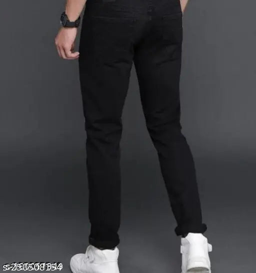 men's solid black denim jeans, light wash, good cotton, clean look. 28 waist (32in x 38in), 30 waist (28in x 36in), 32 waist (30in x 37in) - Indian origin