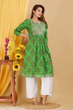 Radha rani cotton-rayon set, printed net bandhej chundri kurti with palazzos, vibrant Jaipuri embroidery on yoke