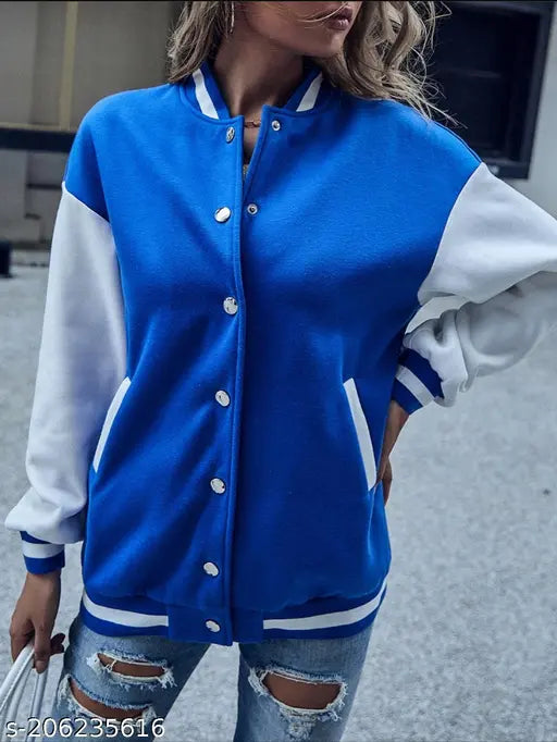 Royal Blue Cotton Varsity Jacket, Hustle Bustle premium unisex design with baseball collar and long sleeves