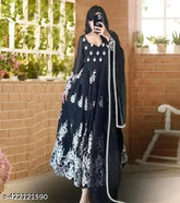 Embroidered Georgette Anarkali Gown with Dupatta, Indian women's gown in sizes S-XXXL