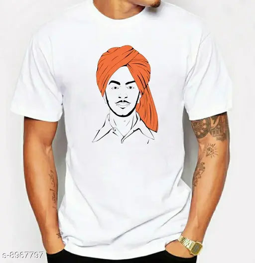 Shaheed Bhagat Singh printed polyester t-shirt for men, stylish graphic tee available in sizes M, L, XL, on Indian origin