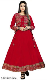 Rayon long-sleeve kurti, solid pattern, vibrant Indian fashion for M, L, XL, XXL