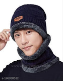 Woolen beanie cap & muffler scarf set (acrylic, fur, wool) - warm, snow-proof for men & women, ideal for outdoor activities in 20 degree temperatures