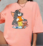 Classic retro printed cotton blend oversized round neck t-shirt for women and girls, short sleeves, vibrant pattern