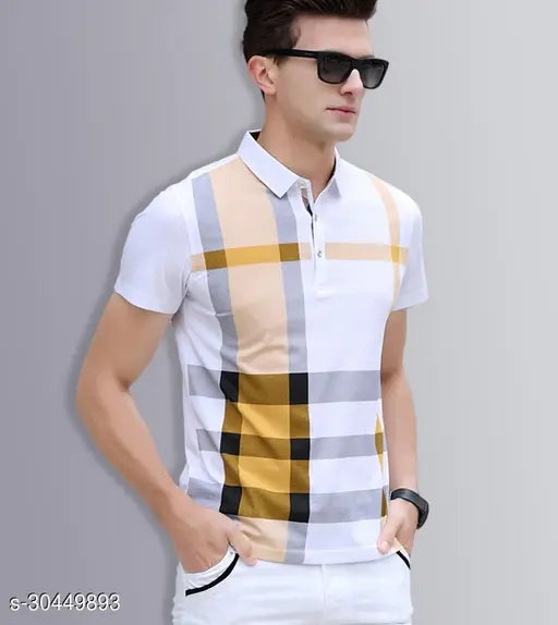 Gold printed polo neck t-shirt for men, short sleeves on 100% cotton fabric, India origin