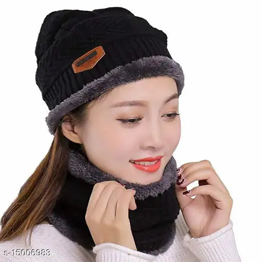 Multicolor woolen cap and scarf combo for unisex, solid-pattern balaclava knitwear from ARNAH TREASURE, Indian handcrafted