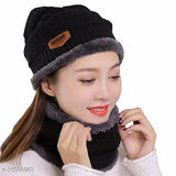 Multicolor woolen cap and scarf combo for unisex, solid-pattern balaclava knitwear from ARNAH TREASURE, Indian handcrafted