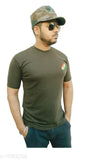AXOLOTL Military Army Style Cotton Blend T-Shirt for Men - Short sleeves, embroidered net pattern, great for casual or sportswear, best paired with jeans or joggers. Made in India