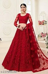 Embroidered semi-stitched net lehenga-choli set with matching dupatta, Indian handcrafted traditional attire