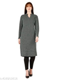 Women's wool check kurta with three-quarter sleeves, perfect for winter wear on a mannequin, India origin