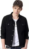 Indian men's solid denim jacket, long sleeves, size S-XL, dark blue denim apparel