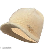 Cream-colored, printed, woolen winter hat for girls and women (assorted colors, onesize), origin India