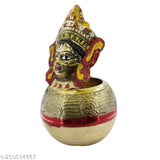 Multi-colored brass Lakshmi Devi statue, 7.5 inch tall God Idol for Varalakshmi Pooja or festive decor, handcrafted in India