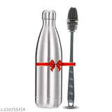 Silver stainless steel 500ml water bottle for fridge, school, gym, home, office, kids, leak-proof with long-handle silicone brush for easy cleaning