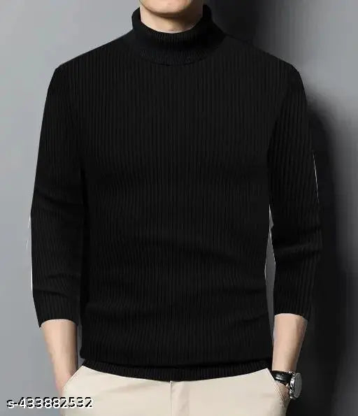 High-neck wool sweaters for men, self-design net pattern, sizes S-XL, India origin