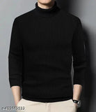 High-neck wool sweaters for men, self-design net pattern, sizes S-XL, India origin