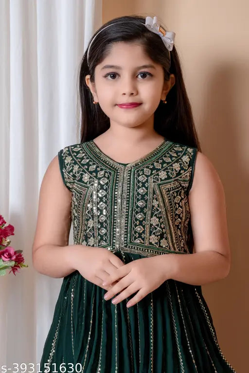 Embellished sleeveless palazzo chiffon top, newsharara style for kids (ages 6-9), Indian fashion attire