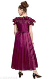 Solid purple silk blend sleeveless girls' gown, intricate applique design, for 6-7 to 11-12 years
