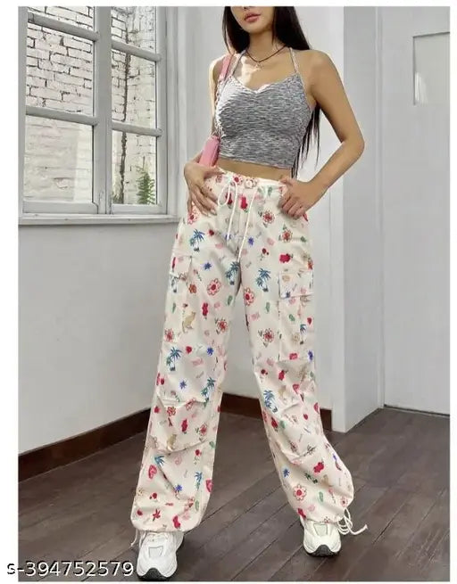Printed net Lycra formal Dhori with pocket pant in cream, trendy women's clothing from India