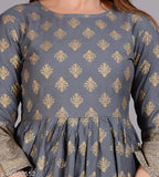 Rayon printed grey kurta for women, three-quarter sleeves, India origin
