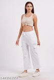 Cotton blend cargo pants with multiple pockets, loose-fitting style for modern women
