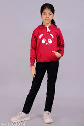 Maroon wool girls' sweatshirts & hoodies, self-design, long sleeves, India