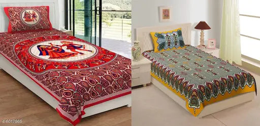 Trendy cotton single bedsheets combo, pack of 2, 150 thread count, India-made