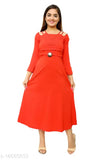 Cotton blend girls' aline midi, solid net in three-quarter sleeves - fashionable for 11-14 years old, Indian-made
